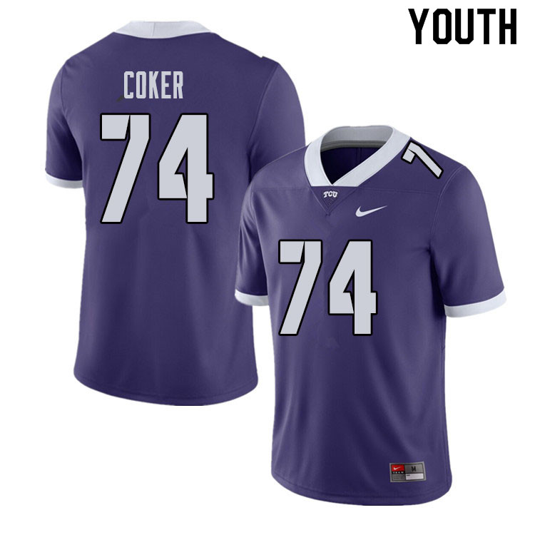 Youth #74 Andrew Coker TCU Horned Frogs College Football Jerseys Sale-Purple - Click Image to Close